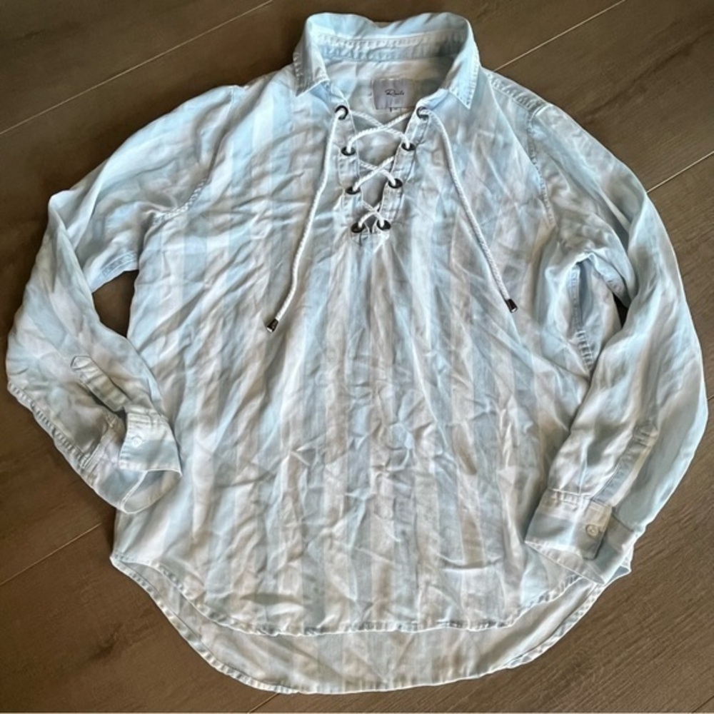 Rails Uli Block‎ Blue Stripe Shirt Lace Up Neck Nautical Coastal Top L/XL ? Read - Picture 5 of 12